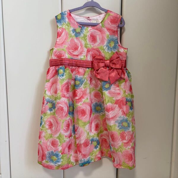 Bebe wardrobe べべ キッズ 花柄ワンピース リボン ノースリーブ ドレス フォーマル