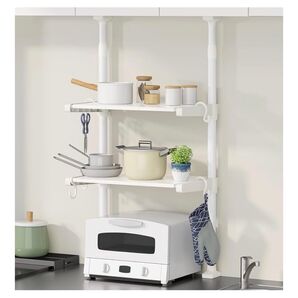 ♪新品♪ 突っ張り キッチンラック 棚 2段 ラック 伸縮式 壁面 吊り戸棚下 水切りラック シンク上収納 頑丈 工具不要 スリム