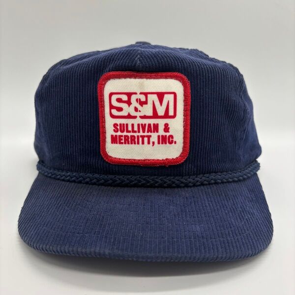 80s ヴィンテージ Sullivan 建設会社 US企業 刺繍ワッペンロゴ トラッカーキャップ スナップバック コーデュロイ