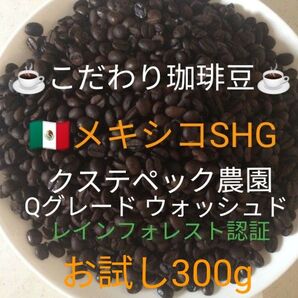 こだわり珈琲豆 メキシコSHG クステペック農園 お試し300g 中深煎り 自家焙煎 ウォッシュド レインフォレスト認証