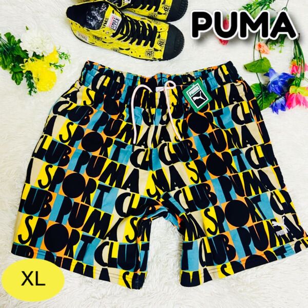 XLサイズ●未使用●PUMA●プーマ●ロゴ●スウェットパンツ●ショーツ●短パン●ハーフパンツ●マルチ●総柄●大きいサイズ