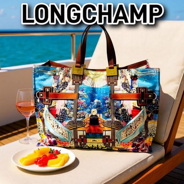 コラボ●LONGCHAMP●ロンシャン●ショルダーバッグ●トートバッグ●肩がけ●スクエア型●ゴールド金具●花柄●マルチ●大容量