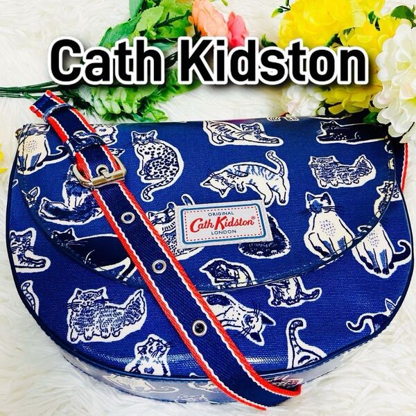 猫●Cath Kidston●キャスキッドソン●ネコ●ショルダーバッグ●猫柄●ロンドン●レディース●ブルー●クロスボディ●