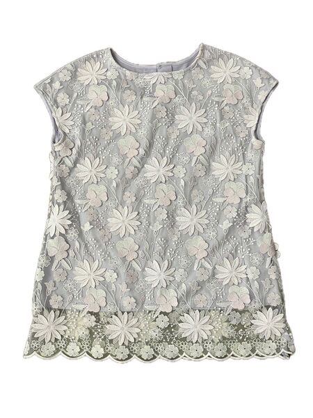 極美品 LUCUORE ルクオーレ 3Dレース 切り替えチュニック フレンチスリーブ QVC 婦人服