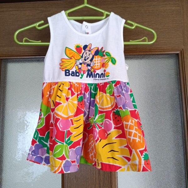 女児 Baby Minnie フルーツ柄 ノースリーブワンピース 90cm 美品
