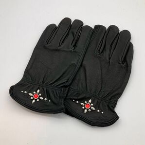 レザーグローブ バイクグローブ HTC風 【シルバー/レッド】 ブラック S〜XL