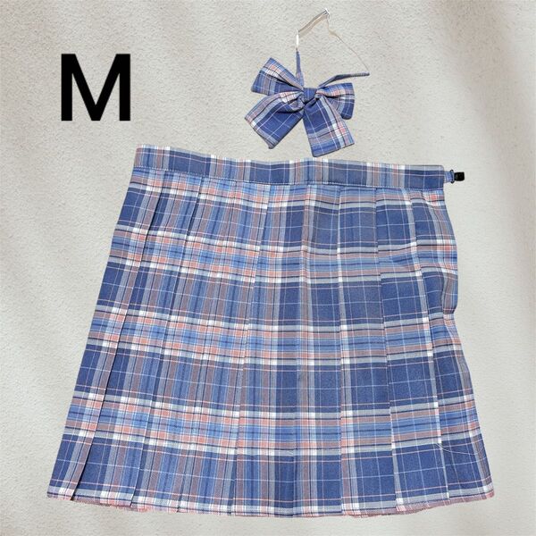 プリーツスカート リボン Mサイズ 女子高生 JK 制服 チェック柄 スクールスカート コスプレ