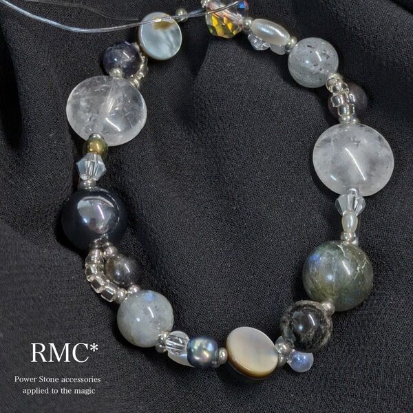 RMC* ラブラドライトのモノクロ天然石ブレスレット
