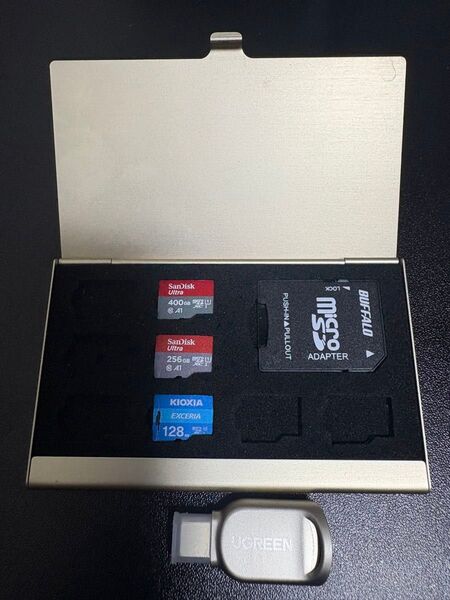 正規品中古 MicroSDXC SanDisk 400GB + 256GB KIOXIA 128GB アダプタ ケース リーダ付き