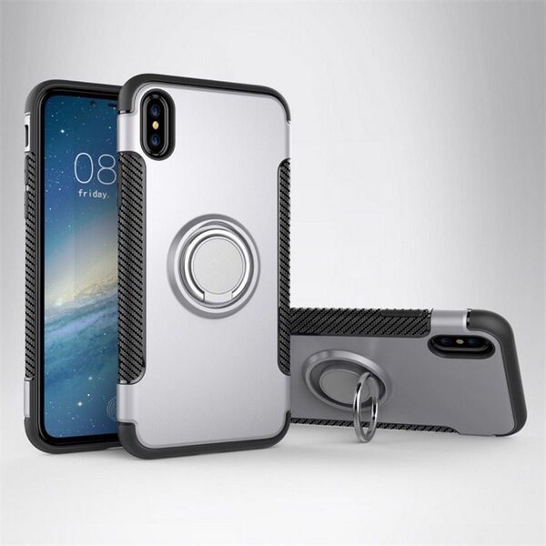 iPhoneX/Xs シルバー銀 人気商品!かっこいいリング付き軽量耐衝撃ケース