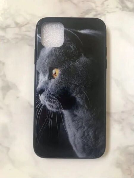 可愛いねこちゃん♪背面9Hガラスケース iPhone11 Pro 黒猫