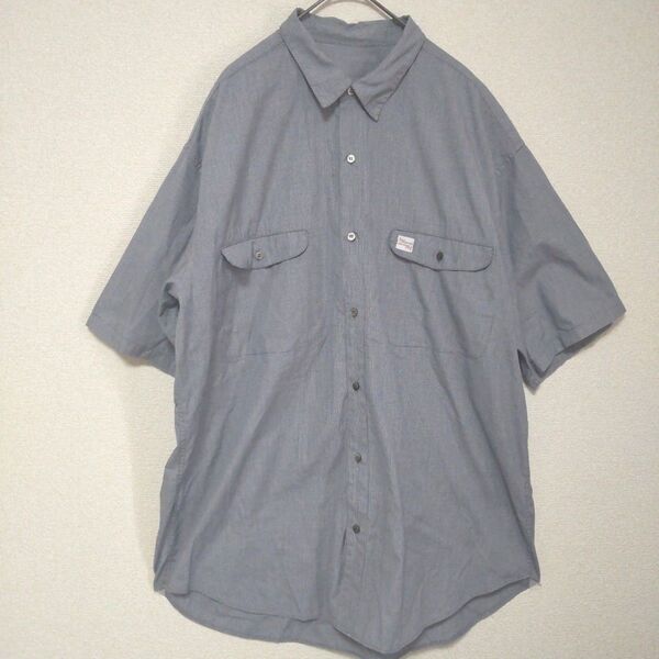 パパス 千鳥格子柄シャツ 半袖 ロゴワッペン 胸ポケット チェック柄 総柄 綿