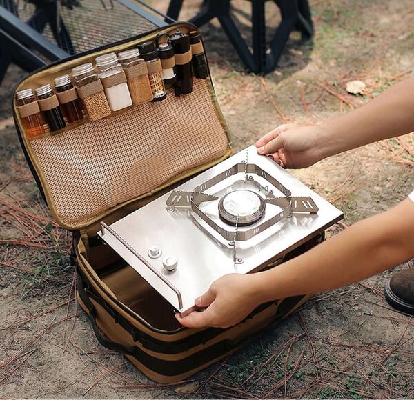 キャンプ用調理器具バッグ ポータブル防水ストーブ収納タンクバッグ アウトドアピクニック食器オーガナイザー キャンプタンクバッグ用