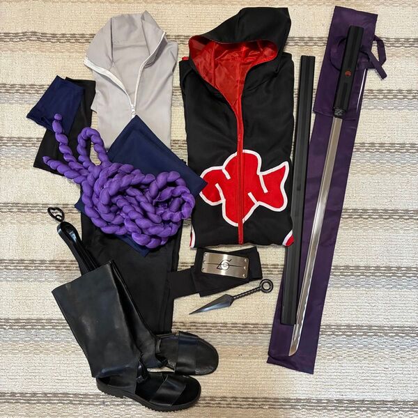 ◆NARUTO -ナルト- 風 うちは サスケ 暁 刀 コスプレ衣装 cosplay 衣装 靴 コスチューム ハロウィンイベント