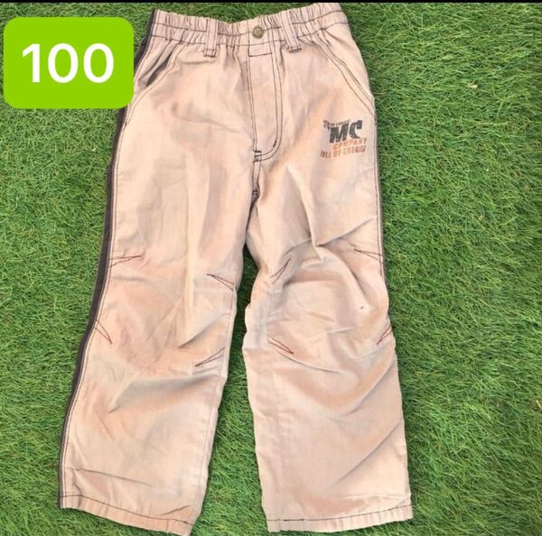 長ズボン 100 ベージュ 秋冬用 裏起毛 ウエストゴム ポケットあり ロングパンツ 防寒