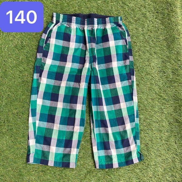 140 ユニクロ リラコ ステテコ キッズ Lサイズ 135-145 ハーフパンツ ズボン 夏用 緑 チェック柄 ハーフパンツ