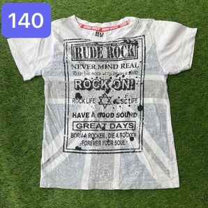 RUDE ROCK 140 Tシャツ 半袖 半袖Tシャツ キッズ 白地 英字