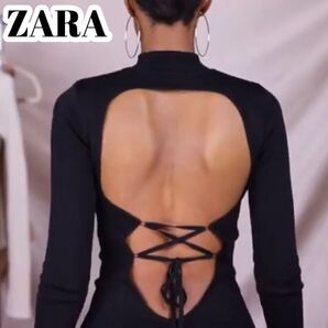 【新品同様】ZARA ザラ(S)ニットロングワンピース パーティードレス ストレッチ ブラック 黒