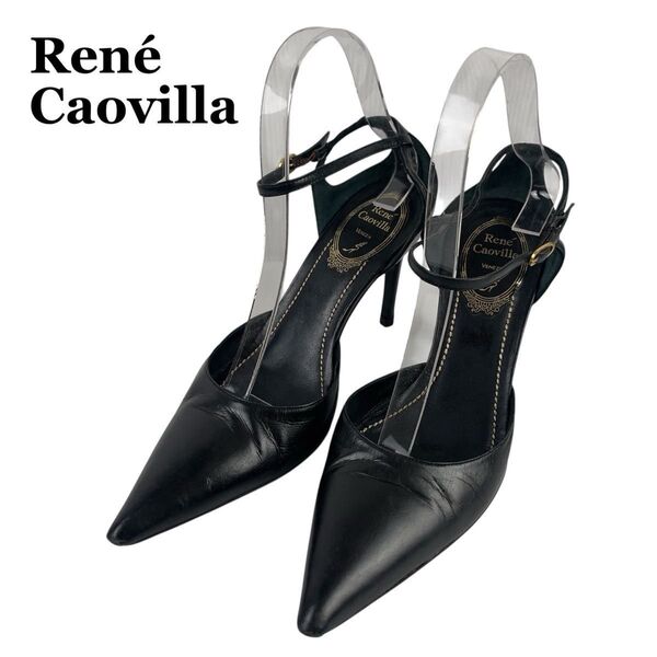 レネ カオヴィラ Ren Caovilla ポインテッドトゥ アンクルストラップ パンプス ピンヒール 37/24cm