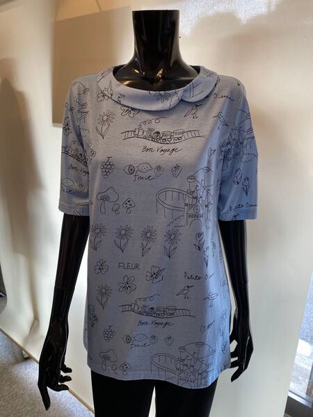 レディースプリント ロール襟 Tシャツ