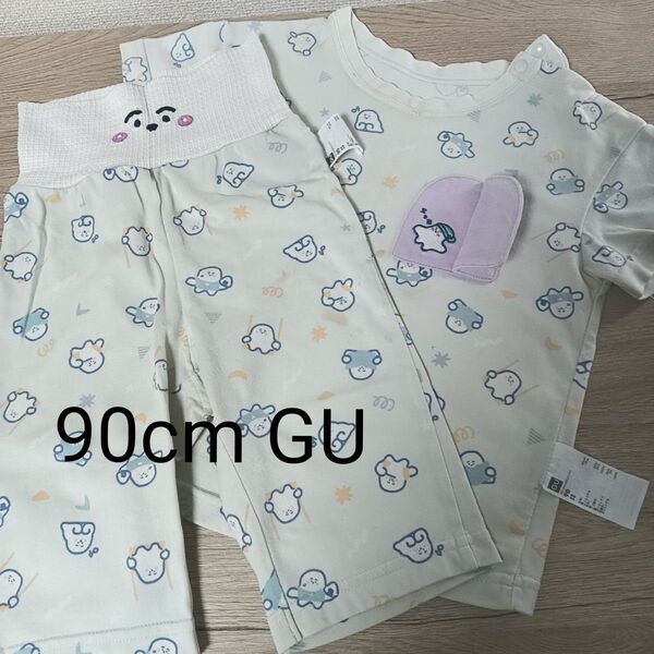 GU シナぷしゅ パジャマ 90cm 半袖 腹巻き付き 総柄 肩ボタン