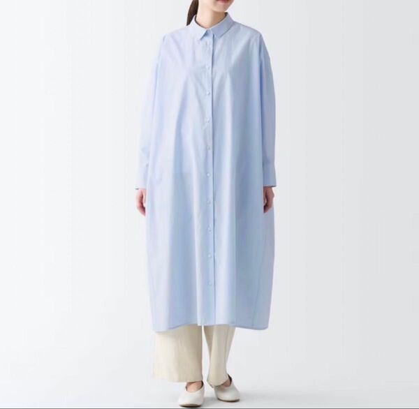 無印 MUJI 高密度織りシャツワンピース サックスブルー レディース Sサイズ