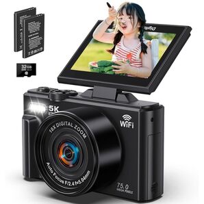 デジタルカメラ 5K録画 デジカメ 7500万画素 Wi-Fi機能