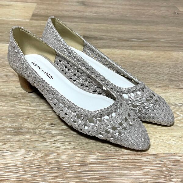 美品【Odette e Odile】メッシュパンプス 太ヒール シルバーグレー