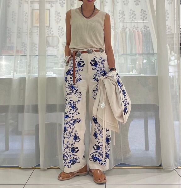 ne quittez pas 刺繍パンツ Sara mallika サラマリカ Twill Embroidery Pants