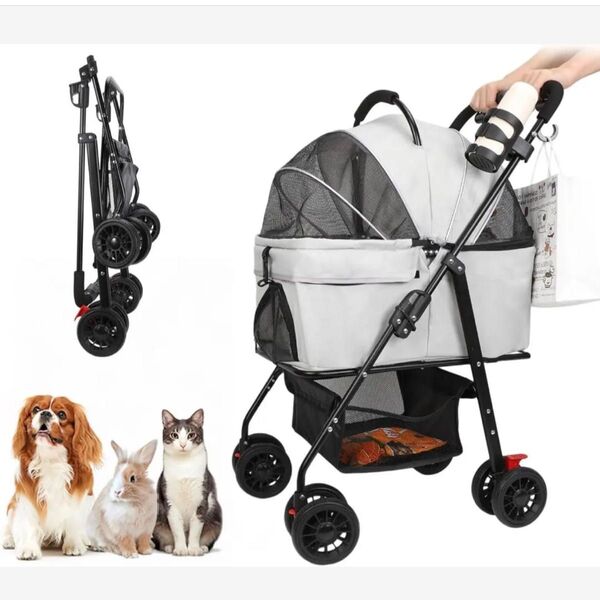 ペットカート 分離式 犬 3WAY 犬用 バギー ワンタッチ折り畳み 対面式 前輪360°回転 後輪ブレーキ付 耐荷重20kg
