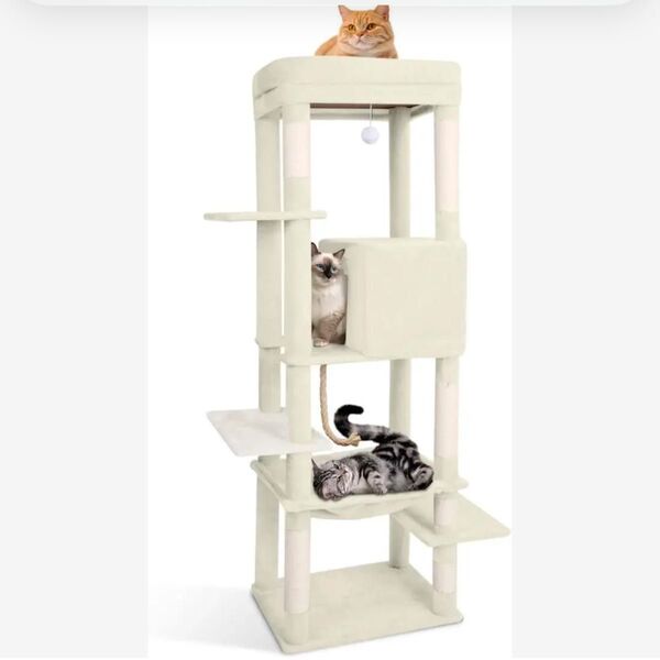 キャットタワー スリム 据え置き ハンモック キャットハウス 大型猫用 つめとぎ 猫 キャットウォーク 爪とぎ
