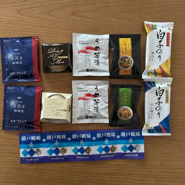 ④ 【食品まとめ売り】【食品詰め合わせ】スープ プリン のり コーヒー お茶漬け ふりかけ