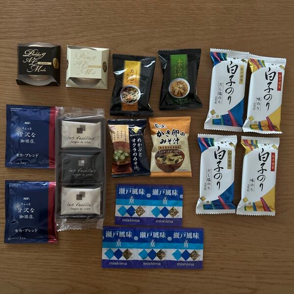 ⑥ 【食品まとめ売り】【食品詰め合わせ】【プリンあり】スープ プリン のり コーヒー お菓子 ふりかけ