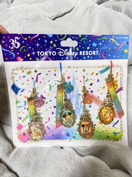 ディズニー35周年記念ストラップ ミッキー ミニー ドナルド チップとデール