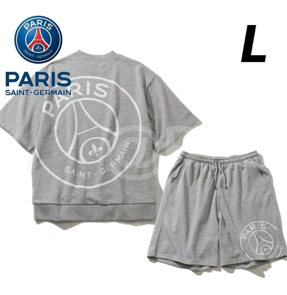 L 新品 パリサンジェルマン 上下セット 半袖スウェット ハーフパンツ Paris Saint-Germain PSG グレー