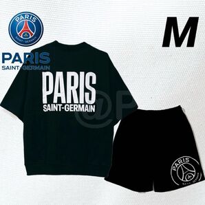 M 新品 パリサンジェルマン 上下セット 半袖スウェット ハーフパンツ Paris Saint-Germain PSG 黒
