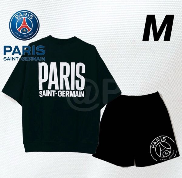 M 新品 パリサンジェルマン 上下セット 半袖スウェット ハーフパンツ Paris Saint-Germain PSG 黒