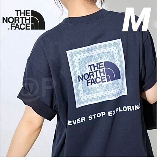 新品 ノースフェイス Tシャツ バンダナスクエアロゴティー 紺 ネイビー NAVY M