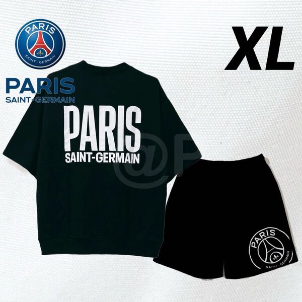XL 新品 パリサンジェルマン 上下セット 半袖スウェット ハーフパンツ Paris Saint-Germain PSG 黒