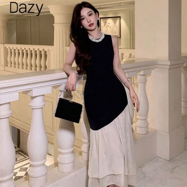 DAZY ノースリーブワンピース バイカラー ドレス フォーマル