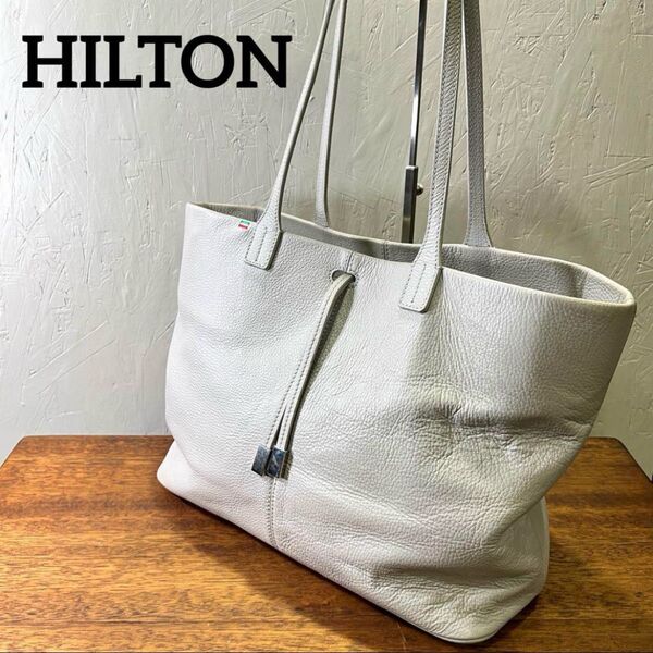 HILTON トートバッグ ビジネスバック レザー シボ革 グレー