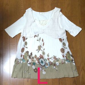 トップス 半袖&ノースリーブ L アンサンブル 丈73cm レース
