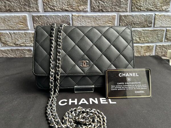 【極美品】シャネル Chanel チェーンウォレット ラムスキン ブラック チェーンショルダーバッグ ココマーク