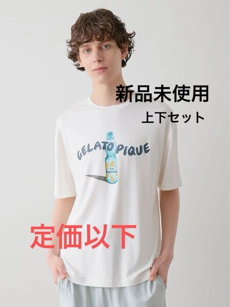 ジェラートピケ メンズ レーヨン夏祭り プリント Tシャツ & ハーフパンツセット Mサイズ
