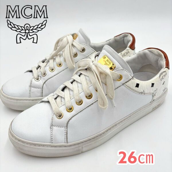 MCM エムシーエム ヴィセトス柄 レザースニーカー ローカット サイズ41 約26㎝相当 ホワイト×ブラウン
