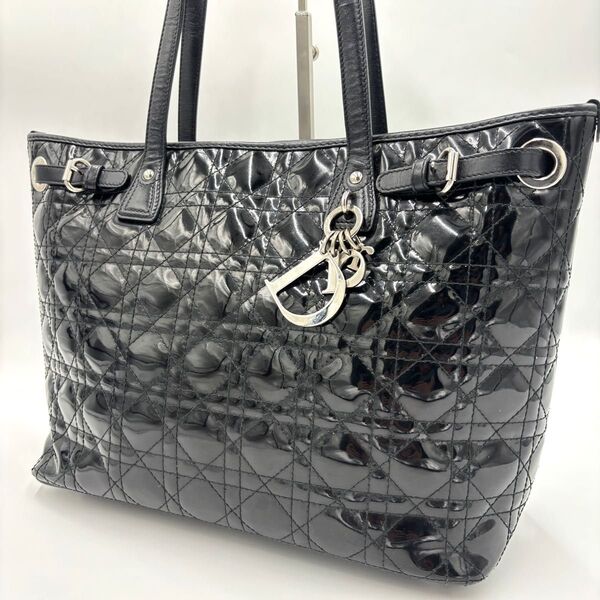Christian Dior クリスチャンディオール カナージュ パナレア トートバッグ パテントレザーA4 肩掛け ブラック