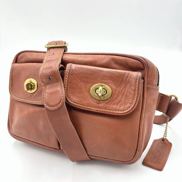 希少COACH オールドコーチ 401 レザーウエストポーチ ボディバッグ ターンロック ゴールド金具 USA製 ブラウン
