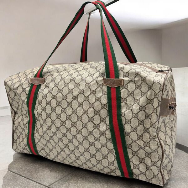 GUCCI オールドグッチ シェリーライン GG柄 レザーPVC ボストンバッグ