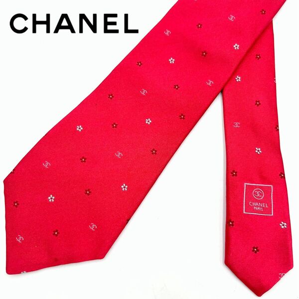 CHANEL シャネル ココマーク シルク100 ネクタイ フラワー 花柄 メンズ レッド