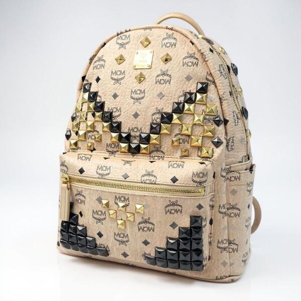 MCM エムシーエム ヴィセトス柄 レザー スタッズ リュックサック バックパック ベージュ